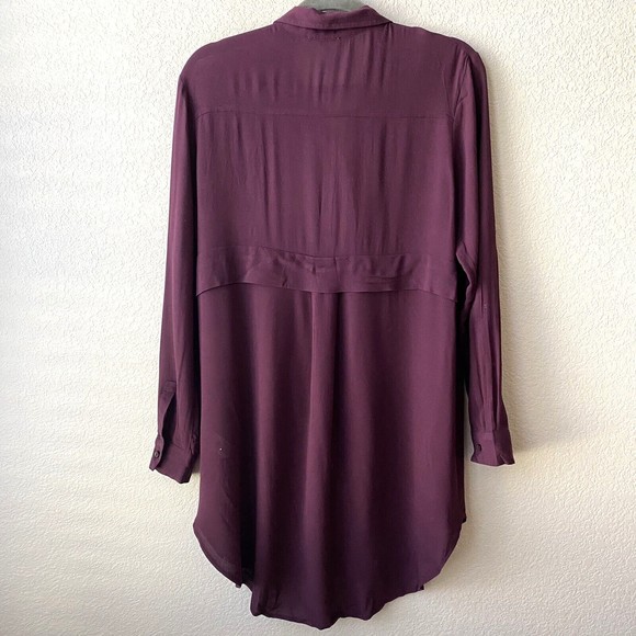 Leith Womens Tunic Shirt Size Small Button Front Maroon Lightweight - Picture 2 of 7
